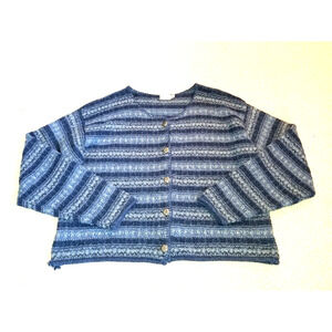 VINTAGE Womens Sweater-ALPS-blue striped/textured cotton cardigan Gorpcore -XXL
